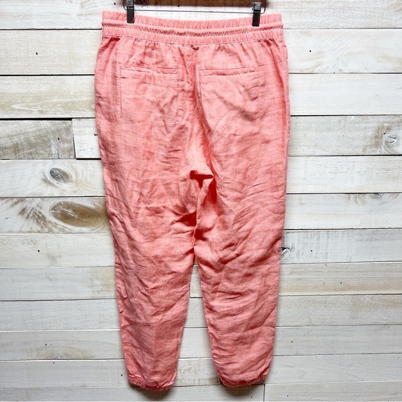 Athleta Pants Womens 10 Orange Persimmon Linen Retreat Joggers Zip Pockets - Picture 8 of 14